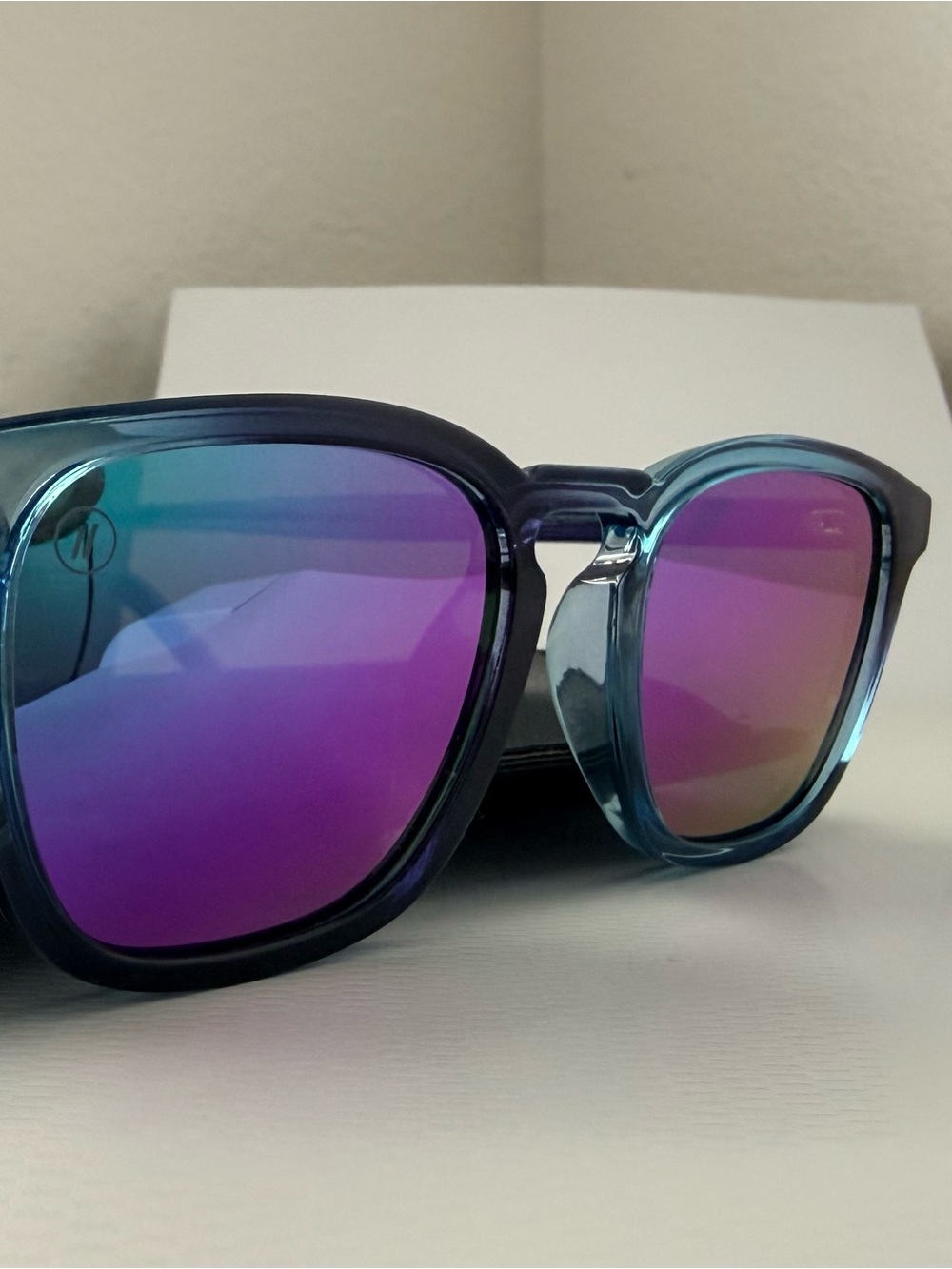 Blue Transparent Sunglasses with Purple Mirrored Lenses